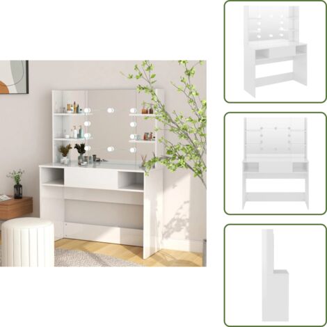 Schminktisch LED-Beleuchtung 100x40x135 cm MDF Glänzendes Weiß - Schminktisch - LED Beleuchtung - Kosmetiktisch - Makeuptisch - Weißer Schminktisch