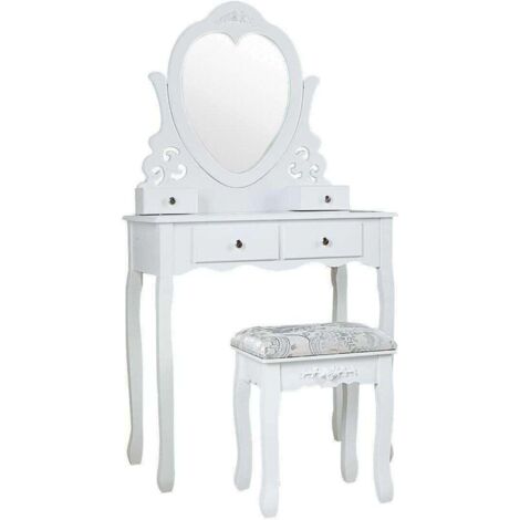 Schminktisch mit herzförmigem Spiegel & Hocker - 74x40x143cm - weiß