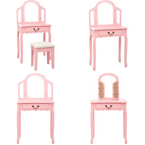 Schminktisch mit Hocker Rosa 65x36x128 cm Paulownia-Holz MDF - Schminktisch - Rosa - Make Up Tisch - Kosmetiktresore - Vanity Schreibtisch - Home & Living