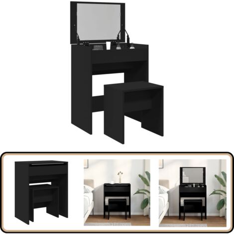 Schminktisch mit Hocker Schwarz 60x40x113,5 cm - Schminktisch - Kosmetikschrank - Schreibtisch - Badezimmermöbel - Schwarzer Schminktisch
