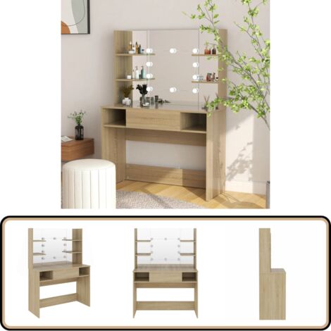 Schminktisch mit LED-Beleuchtung 100x40x135 cm MDF Eiche-Optik - Schminktisch - LED Beleuchtung - Kosmetiktisch - Makeuptisch - Badezimmermöbel