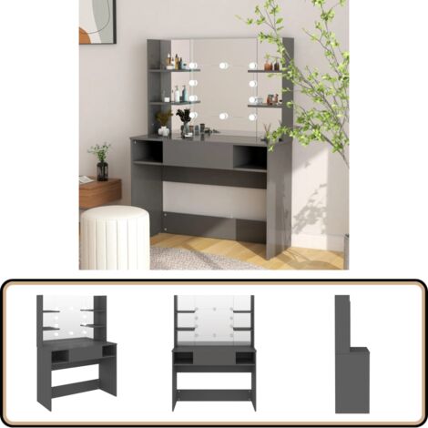 Schminktisch mit LED-Beleuchtung 100x40x135 cm MDF Grau - Schminktisch - Kosmetiktisch - LED Beleuchtung - Makeuptisch - Badezimmermöbel