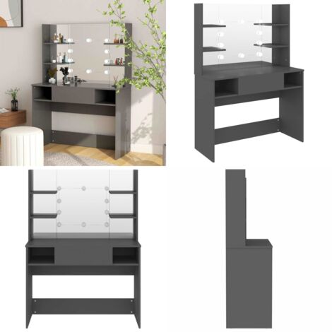 Schminktisch mit LED-Beleuchtung 100x40x135 cm MDF Grau - Schminktisch - Kosmetiktisch - LED Beleuchtung - Makeuptisch - Badezimmermöbel - Home & Living