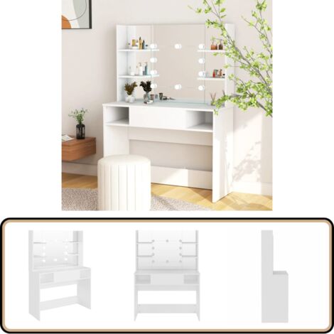Schminktisch mit LED-Beleuchtung 100x40x135 cm MDF Weiß - Schminktisch - LED Beleuchtung - Kosmetiktisch - Makeuptisch - Weißer Schminktisch