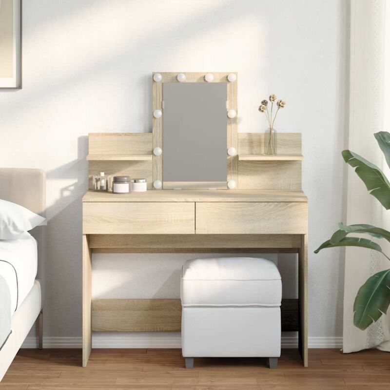 Schminktisch Mit Led-beleuchtung Sonoma-eiche 100x40x130 Cm - Vidaxl