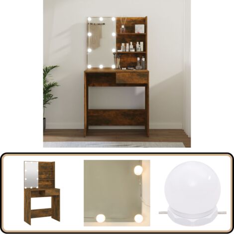 Schminktisch mit LED Braun Eiche 74,5x40x141 cm - Schminktisch - Kosmetiktisch - Make-up Tisch - Holzwerkstoff - LED Beleuchtung