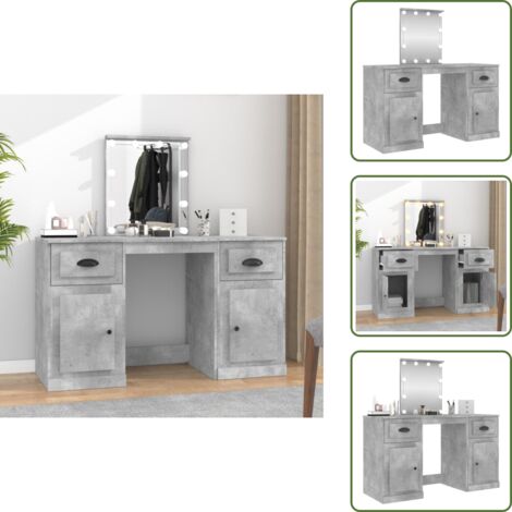 Schminktisch mit LED-Leuchten Betongrau 130x50x132,5 cm - Schminktisch - Kosmetikschreibtisch - LED-Beleuchtung - Badezimmermöbel - Makeup Tisch