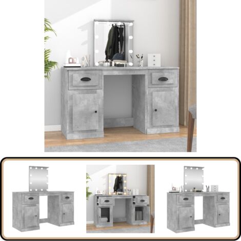 Schminktisch mit LED-Leuchten Betongrau 130x50x132,5 cm - Schminktisch - Kosmetikschreibtisch - LED-Beleuchtung - Badezimmermöbel - Makeup Tisch