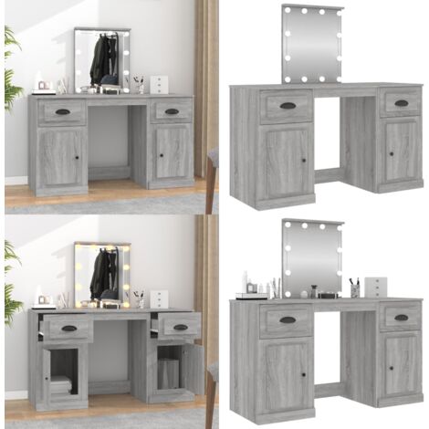 Schminktisch mit LED-Leuchten Grau Sonoma 130x50x132,5 cm - Schminktisch - Kosmetikschreibtisch - LED-Beleuchtung - Grau - Sonoma - Home & Living