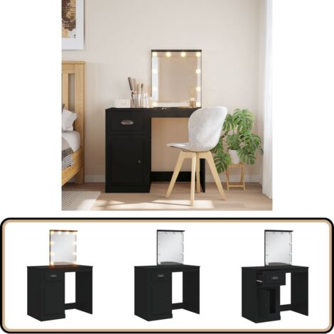 Schminktisch mit LED-Leuchten Schwarz 90x42x132,5 cm - Schminktisch - Kosmetikschrank - LED Beleuchtung - Badezimmermöbel - Makeuptisch