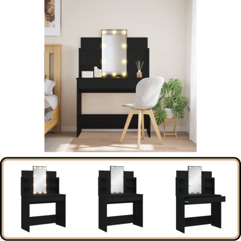 Schminktisch mit LED-Leuchten Schwarz 96x40x142 cm - Schminktisch - Kosmetiktresore - LED Beleuchtung - Badezimmermöbel - Makeup Tisch