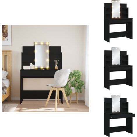 Schminktisch mit LED-Leuchten Schwarz 96x40x142 cm - Schminktisch - Kosmetiktresore - LED Beleuchtung - Badezimmermöbel - Makeup Tisch