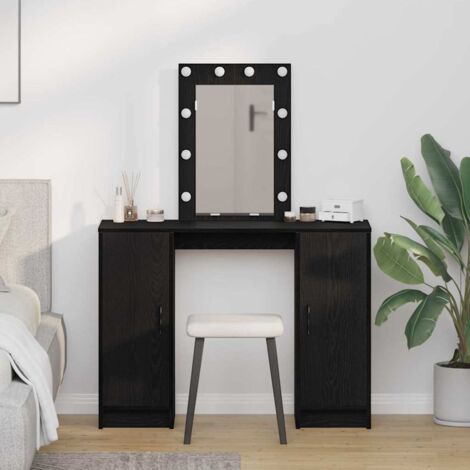 Schminktisch mit LED-Leuchten Schwarz Eichen 102x33x135 cm vidaXL244115