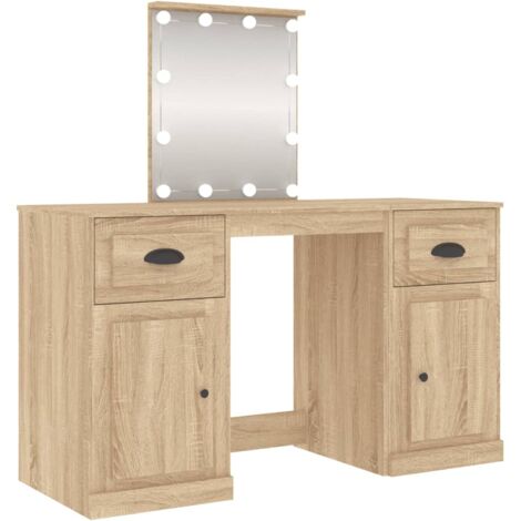 Schminktisch mit LED-Leuchten Sonoma-Eiche 130x50x132,5 cm vidaXL