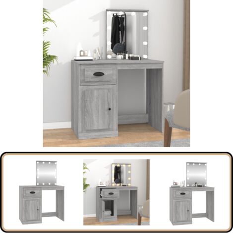 Schminktisch mit LEDs Grau Sonoma 90x50x132,5 cm Holzwerkstoff - Schminktisch - Kosmetikschrank - Makeup Tisch - LED Beleuchtung - Grau Sonoma