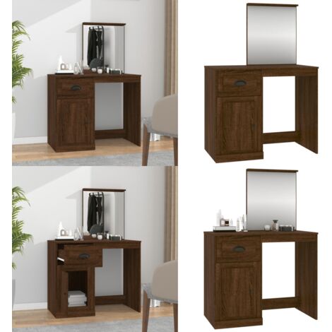 Schminktisch mit Spiegel Braun Eichen-Optik 90x50x132,5 cm - Schminktisch - Kosmetiktisch - Badezimmermöbel - Spiegelschrank - Makeup Tisch - Home & Living