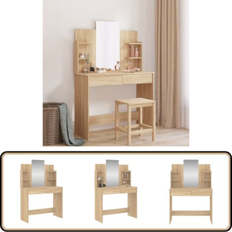 Schminktisch mit Spiegel Sonoma-Eiche 96x39x142 cm - Schminktisch - Kosmetikschrank - Frisiertisch - Badezimmermöbel - Spiegelschrank