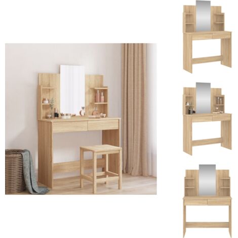 Schminktisch mit Spiegel Sonoma-Eiche 96x39x142 cm - Schminktisch - Kosmetikschrank - Frisiertisch - Badezimmermöbel - Spiegelschrank