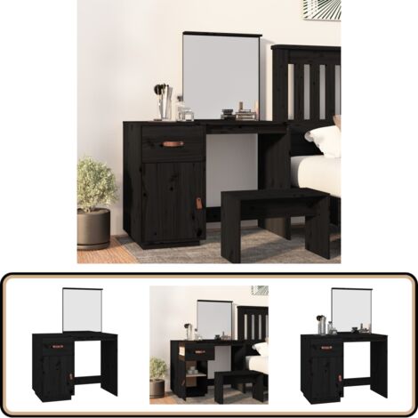 Schminktisch Schwarz 95x50x134 cm Massivholz Kiefer - Schminktisch - Kosmetikschrank - Schreibtisch - Badezimmermöbel - Massivholzmöbel