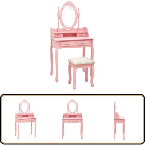 Schminktisch-Set mit Hocker Rosa 75x69x140 cm Paulownia-Holz - Schminktisch - Rosa - Kosmetiktisch - Make-Up Tisch - Badezimmer Möbel