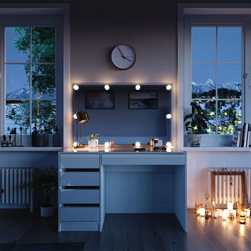Vicco - Schminktisch Sherry, Weiß/gold, 120 Cm Mit Led Beleuchtung