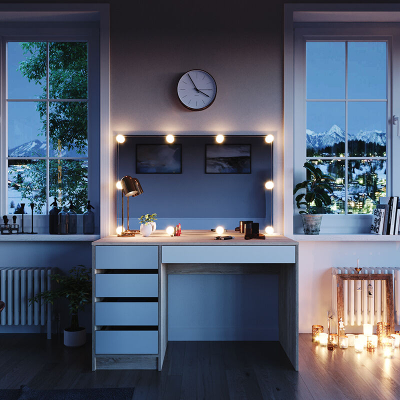 Schminktisch Sherry, Weiß/sonoma, 120 Cm Mit Led Beleuchtung, Vicco