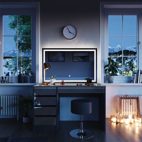 Schminktisch Sherry, Anthrazit, 120 cm mit LED-Spiegel und Hocker, Vicco