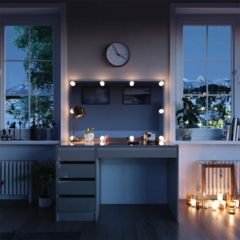 Schminktisch Sherry, Greige, 120 cm mit LED-Kette, Vicco
