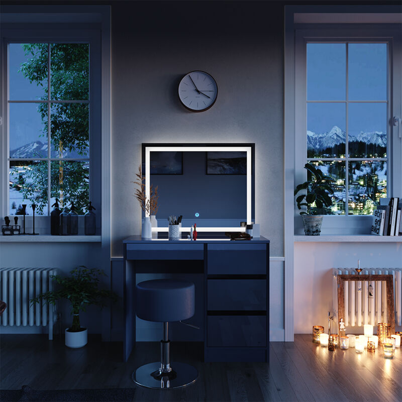 Vicco - Schminktisch Sherry, Anthrazit, 90 Cm Mit Led Spiegel Und Hocker