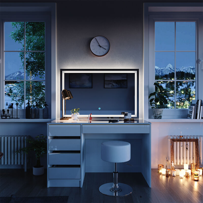 Vicco - Schminktisch Sherry, Weiß/gold, 120 Cm Mit Led-spiegel Und Hocker