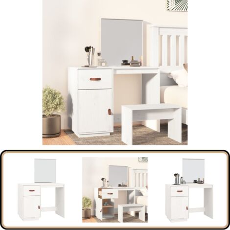 Schminktisch Weiß 95x50x134 cm Massivholz Kiefer - Schminktisch - Kosmetikschrank - Badezimmermöbel - Spiegelschrank - Makeup Tisch