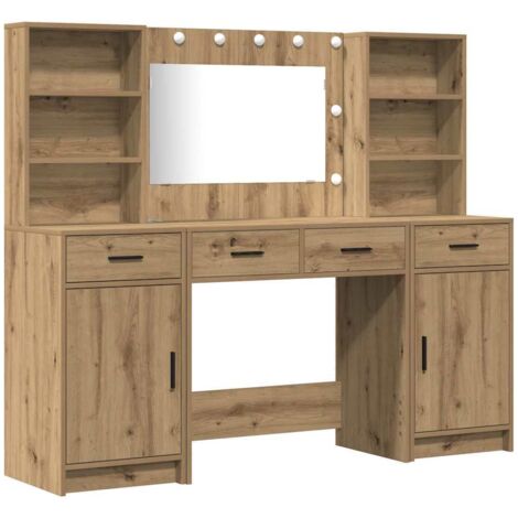 Schminktischset mit LED 3 pcs Artisan-Eiche Holzwerkstoff vidaXL