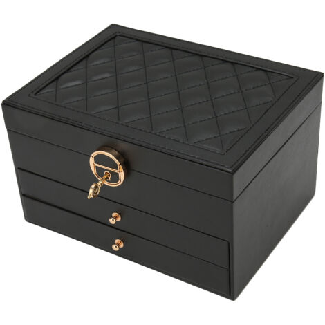 Schmuckaufbewahrungsbox aus Kunstleder mit 2 Schubladen – Organizer für Halsketten, Armbänder und Ohrringe