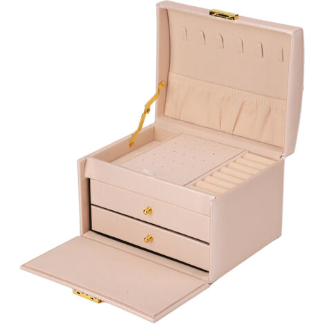 Schmuckaufbewahrungsbox aus Kunstleder mit 3 abschließbaren Fächern zur Aufbewahrung von Halsketten, Armbändern und Accessoires