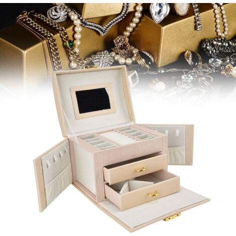 Schmuckaufbewahrungsbox [Etui] 1x Schlüssel Doppelschubladen Seitlicher Verschluss Tragbarer Reise-Organizer für Ringe, Halsketten und Ohrringe [Mano Man] Synthetische Rose 17,5x12x13,5cm 10 Große Fäc