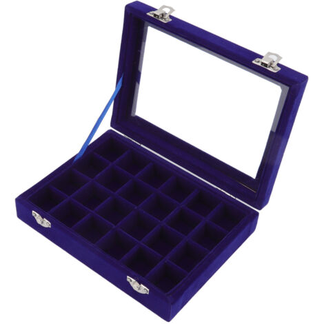 Schmuckaufbewahrungsbox mit 24 Fächern für Ohrringe, Ringe und Schmuck mit blauem, transparentem Deckel