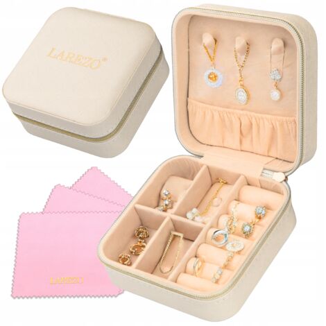 Schmuckbox beige groß creme + 3 Schmucktücher