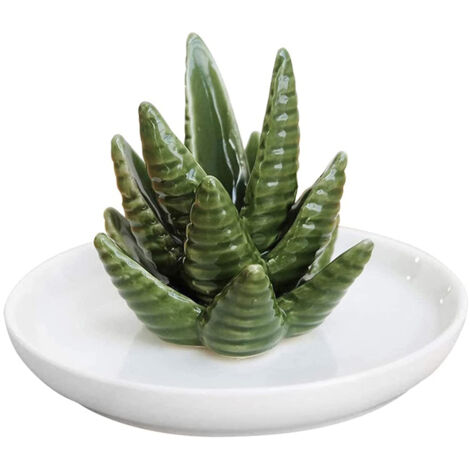 Schmuckhalter aus Keramik mit Aloe vera, Ablage für Ringe, Armbänder und Ohrringe, ideales Geschenk für Frauen und Mädchen.