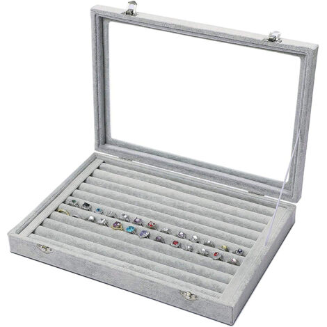 Schmuckkästchen aus Samt - Schmuckkästchen mit durchsichtigem Glasdeckel - Geeignet zur Aufbewahrung von Ringen, Ohrringen, Anhängern und Manschettenknöpfen.