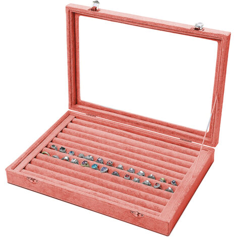 Schmuckkästchen aus Samt - Schmuckkästchen mit durchsichtigem Glasdeckel - Geeignet zur Aufbewahrung von Ringen, Ohrringen, Anhängern und Manschettenknöpfen.