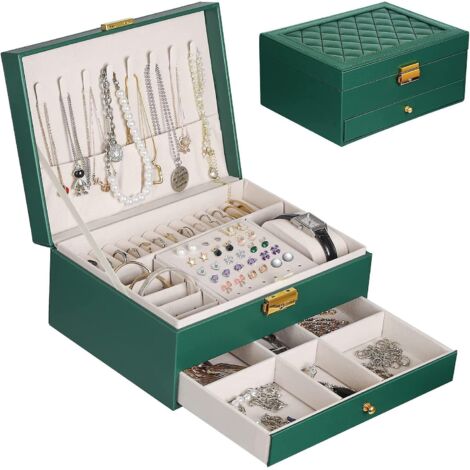 Schmuckkästchen für Damen, 2-stöckiger Reise-Schmuckorganizer für Mädchen, Schmuckorganizer und Präsentationsbox aus PU-Leder für Ringe und Ohrringe