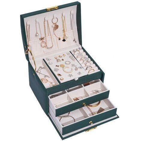 Schmuckkästchen für Damen, Schmuckkästchen für verschiedene Schmuckstücke, Reise-Schmuckkästchen mit 2 Kordelzügen für Taschen, Armbänder, Ohrringe, Halsketten, Geschenke, Velours-Innenfutter, Schmuck