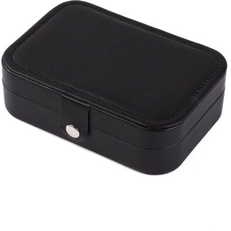 Schmuckkästchen – kleiner zweistöckiger Schmuckorganizer, Aufbewahrungsbox aus PU-Leder für Ringe, Halsketten, Ohrringe (schwarz)