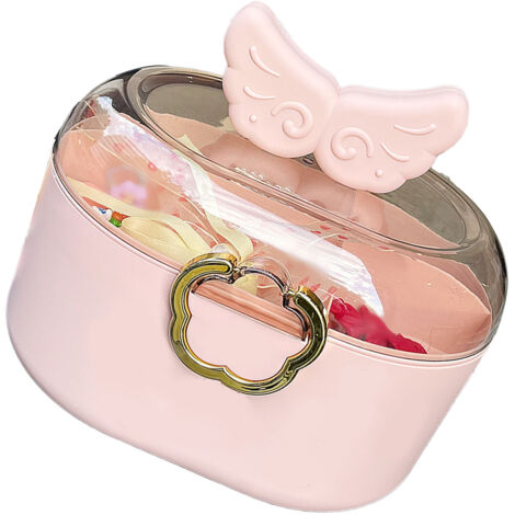 【Schmuckkästchen】 + 【Luna Kids】 + 【Aurora】 + 【Große Aufbewahrungsbox für Cartoon-Haaraccessoires mit Staubschutzhülle, PINK】
