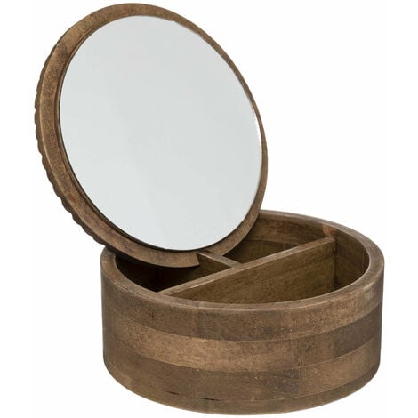 Schmuckschatulle aus Holz, rund, mit Spiegel