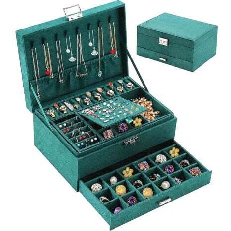 Schmuckschatulle für Damen, 3-lagige Schmuckaufbewahrung aus Samt, Reise-Schmuckkästchen, abschließbarer Schmuck-Organizer, Schmuckaufbewahrung für Halsketten, Ringe, Armbänder