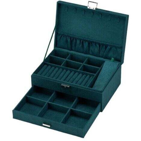 Schmuckschatulle, Schmucktruhe, Schmuckständer, 2-stöckig, mit 1 Schublade und 1 Schlüssel, für Ringe, Uhren, Halsketten, Ohrringe, Geschenkidee