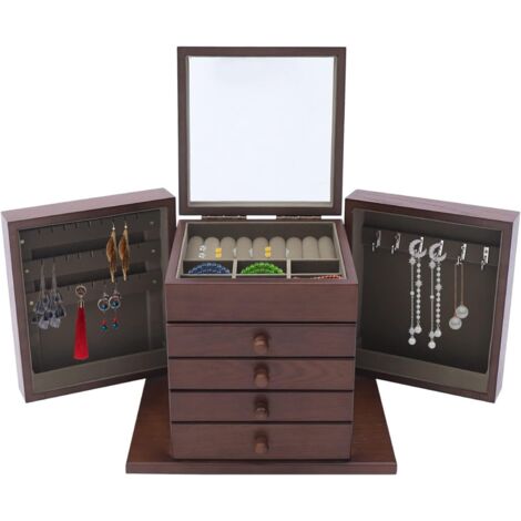 Schmuckschatullen 5-lagige Rustikale Holz Schmuck Organizer Box für Uhren Halsketten Ringe für Damen Freundin