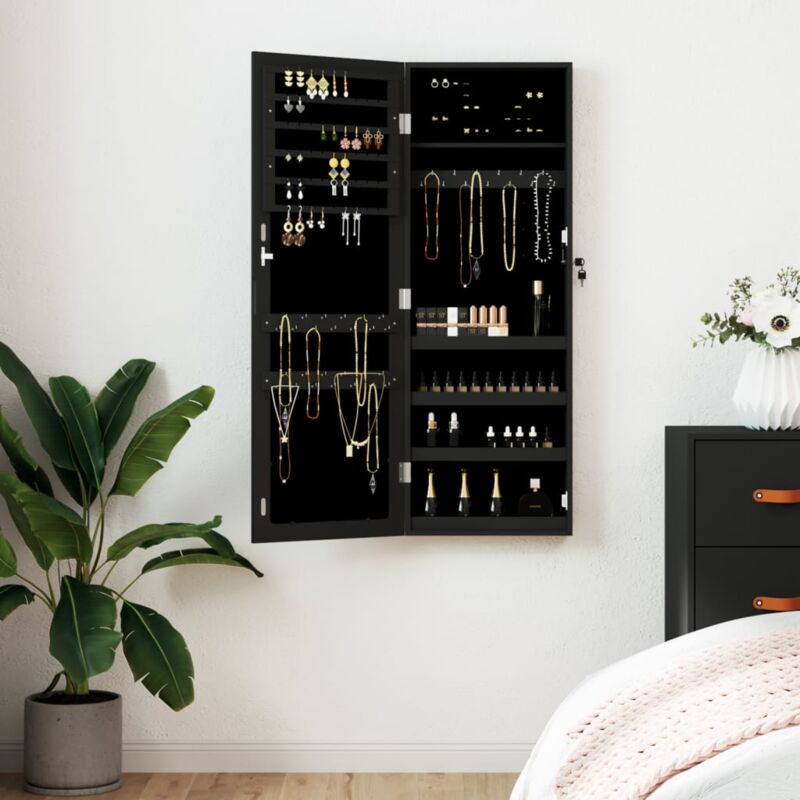 Vidaxl - Schmuckschrank Mit Spiegel Wandmontage Schwarz 37, 5x10x106 Cm