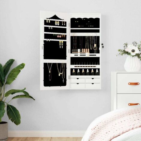 Schmuckschrank mit Spiegel Wandmontage Weiß 37,5x10x90 cm vidaXL